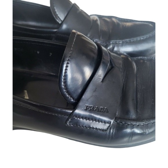 PRADA Men's Black leathet Slip On Loafers Dress Shoes Size ; 7 Made in Italy - Picture 7 of 12